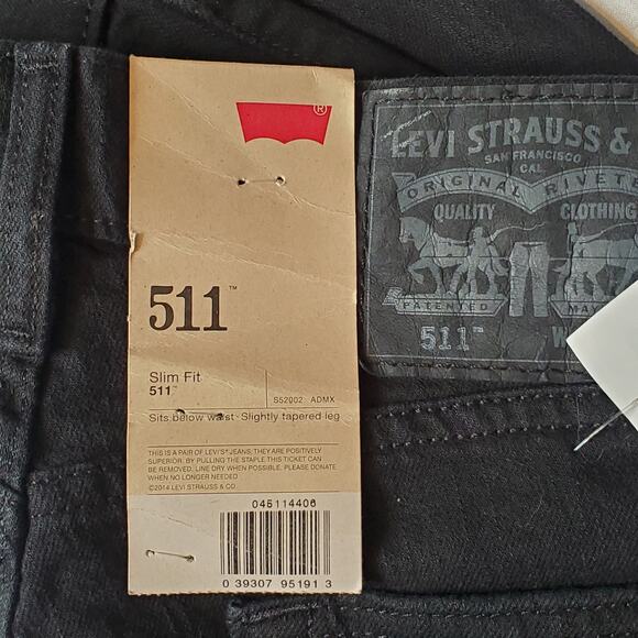 Levis Mens Size 30X32 NWT 511 Flex Straight Jeans Slim-Fit Denim Black - Picture 7 of 10